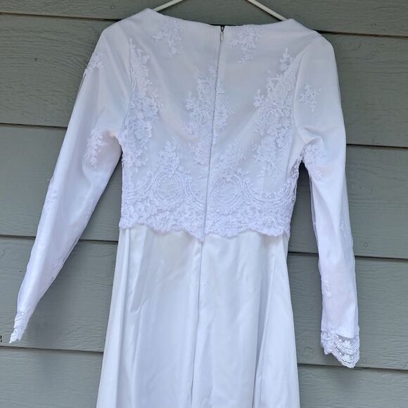 White lace Long Sleeve wedding elopement modest Courthouse LDS Temple dress S - Picture 14 of 14